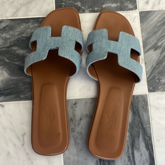 Hermes’ Oran Sandals- denim sz 38.5 - Picture 1 of 7